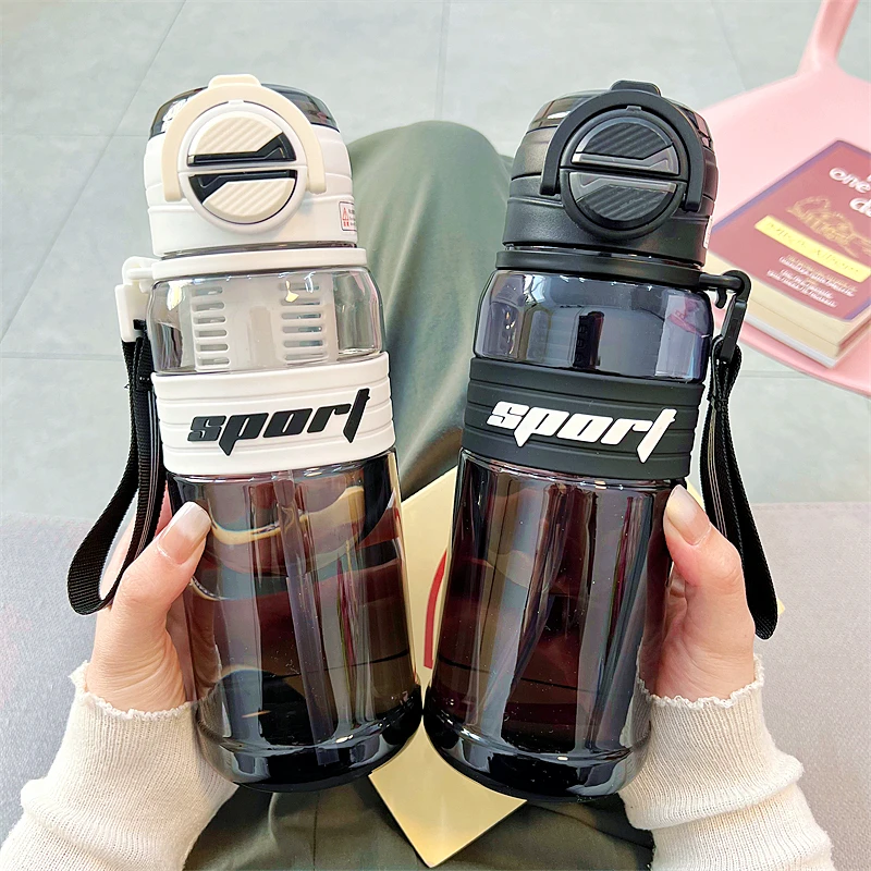 简约大容量运动双饮塑料杯男女健身带茶隔吸管杯学生便携随手水杯