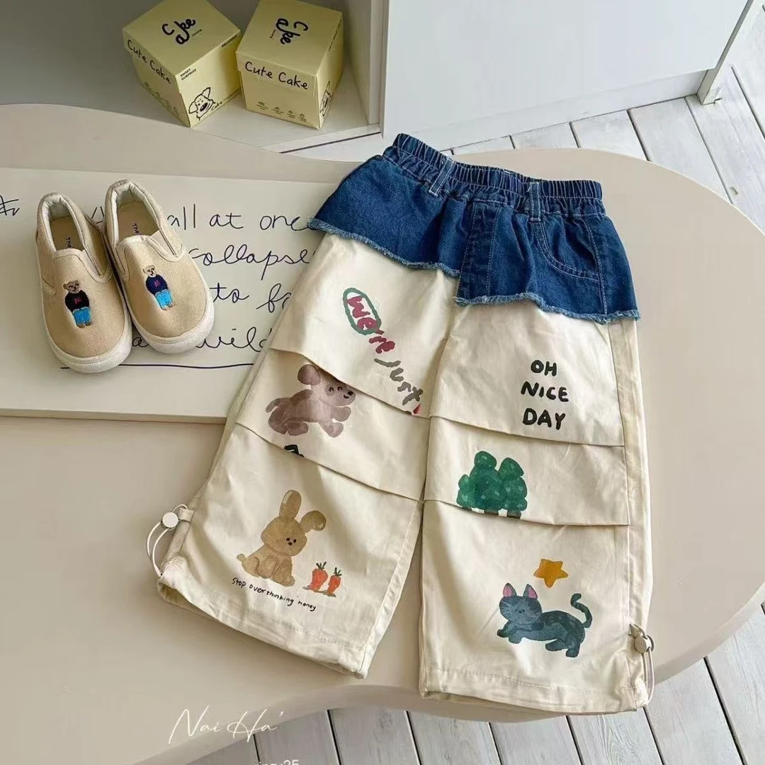 新款男童设计款涂鸦拼接休闲时髦工装裤儿童休闲裤潮童