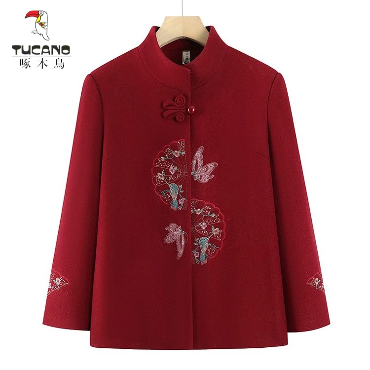 啄木鸟中老年奶奶春装女外套妈妈春秋新款婚宴喜庆老太太绣花衣服