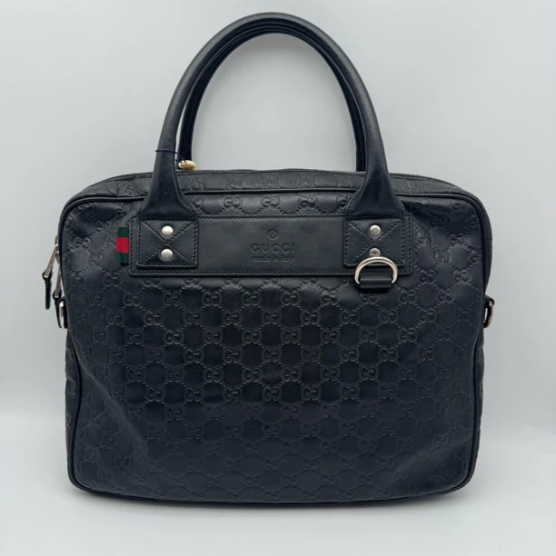 95新 GUCCI/古驰 97新黑色压花手提公文包/2147