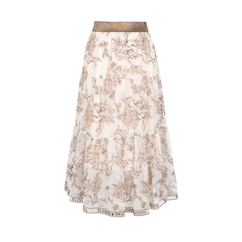 【直播专享】商场同款重工植绒牛筋腰头网纱裙N164A32092