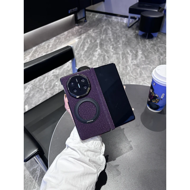 适用于华为MateX7亮闪纹双中轴护角X6镜头全包电镀手机壳磁吸折叠