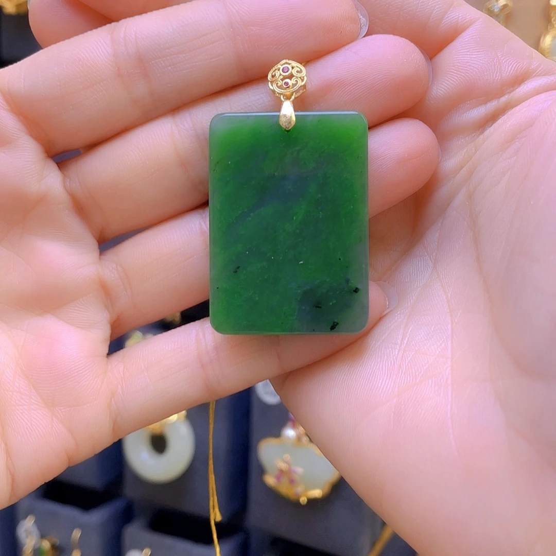 和田玉颈饰银S925镀金镶嵌