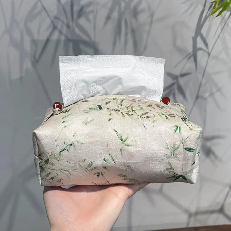 惊蛰 织锦暗纹刺绣筱竹纸巾盒抽纸盒套子茶室布艺纸巾收纳盒布包