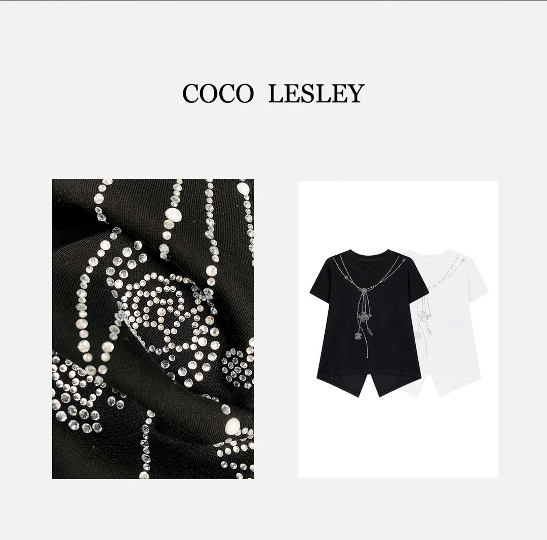 【宠粉专属】68011#重工烫钻不规则开叉T恤2025夏个性上衣