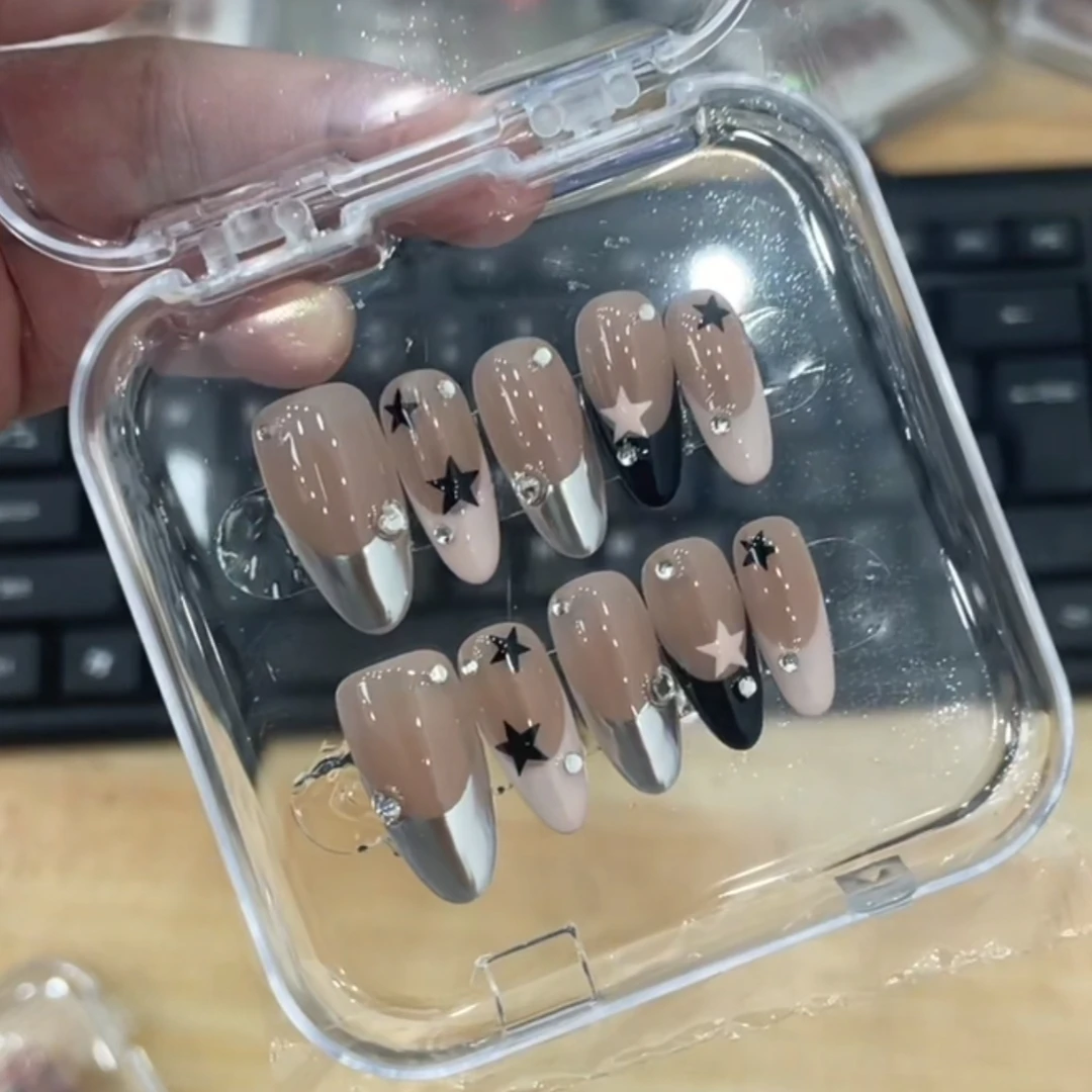 【WH0064黑粉星甜】纯手工穿戴甲夏日清新美甲可拆卸气质显白新款