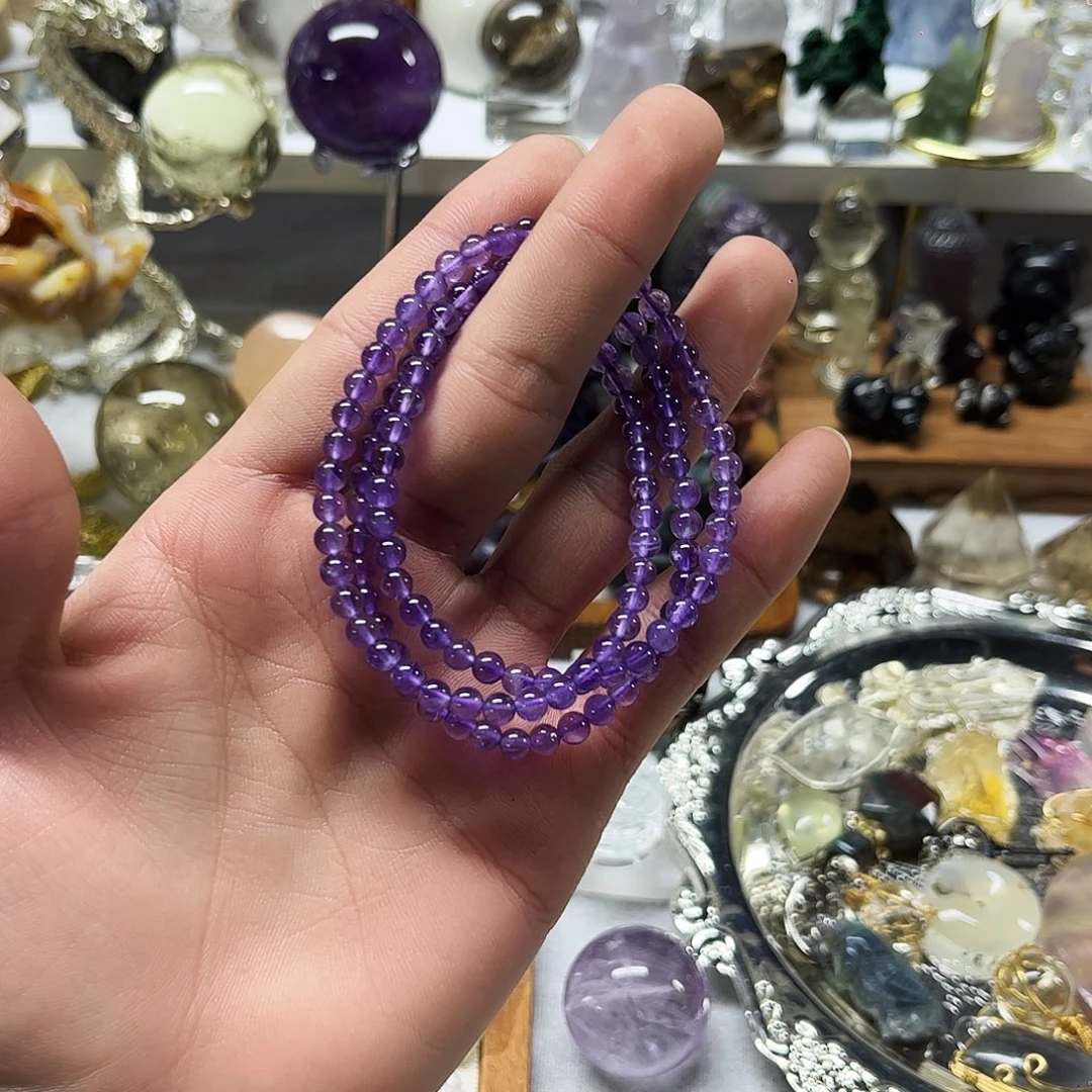 珠宝半成品银S925镶嵌紫晶巴西紫水多圈手串4➕微瑕