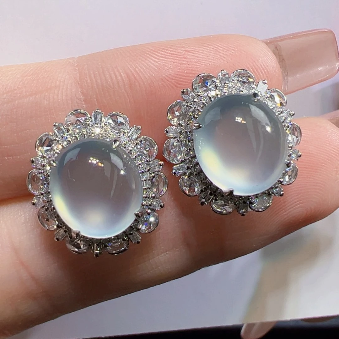 翡翠耳饰18K金镶嵌耳钉