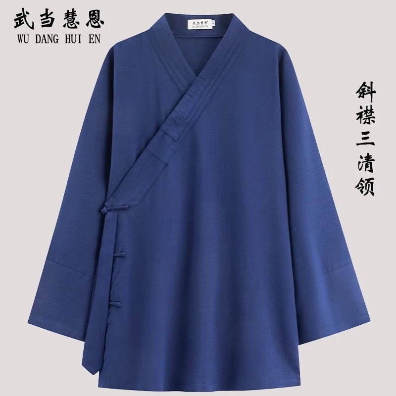 武当道袍春夏秋斜襟三清领女道士服装男练功服禅服居士服道装长袍