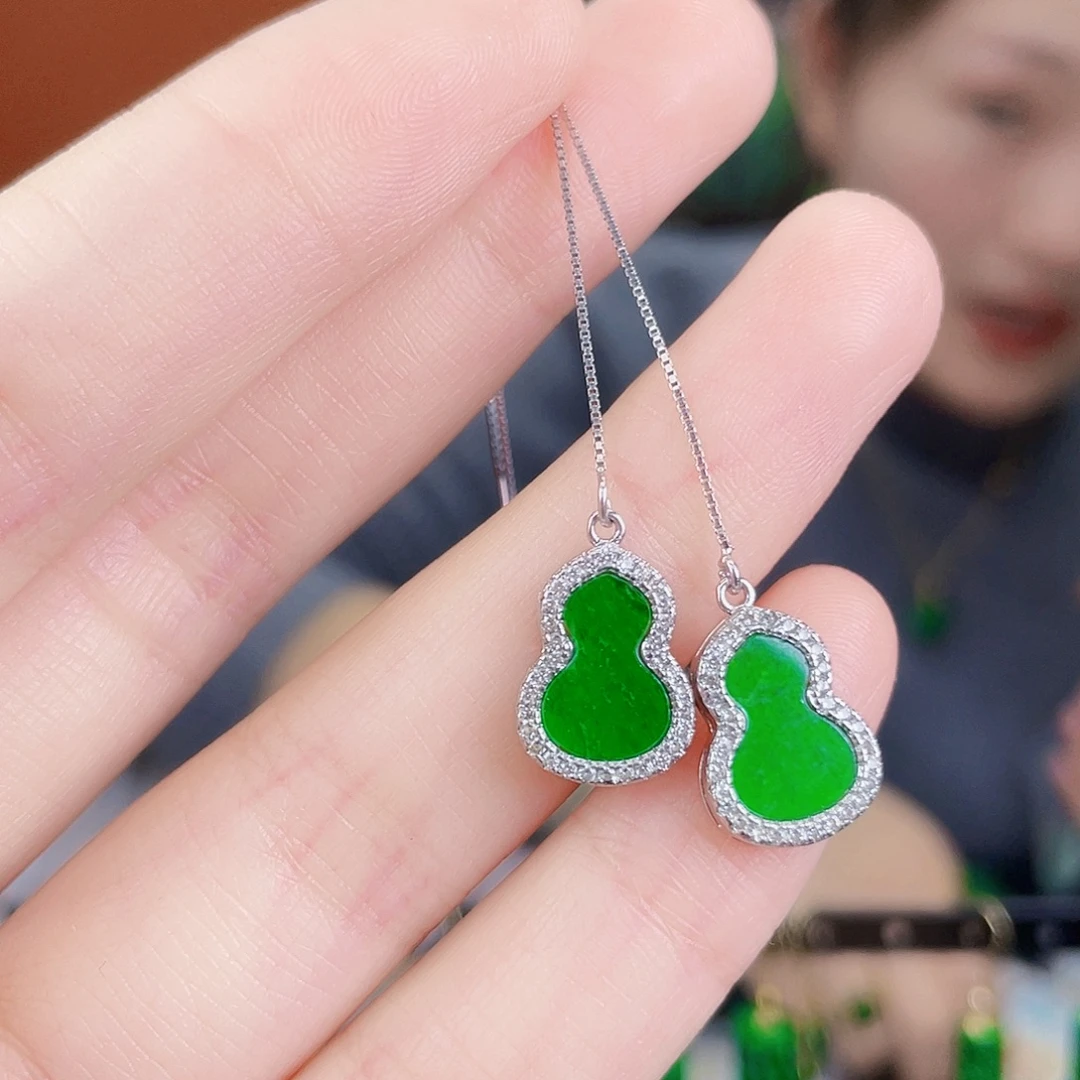 翡翠银S925镶嵌耳饰