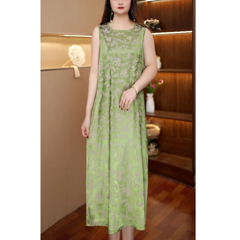 [变色绿山水画]新款百搭显瘦连衣裙女中长款476