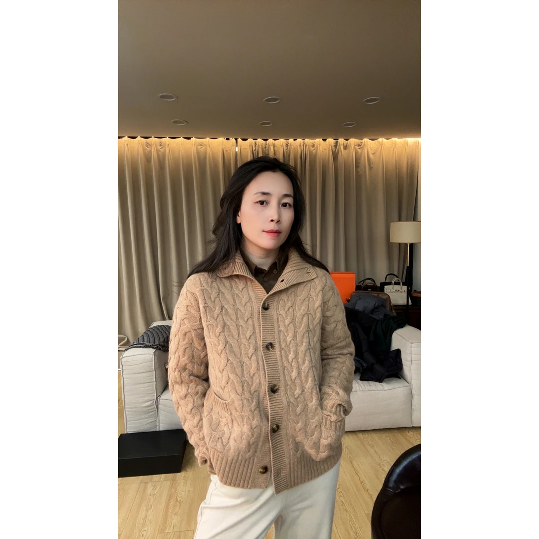 复古温柔麻花肌理感时尚立领针织开衫MA4SYDZ1702