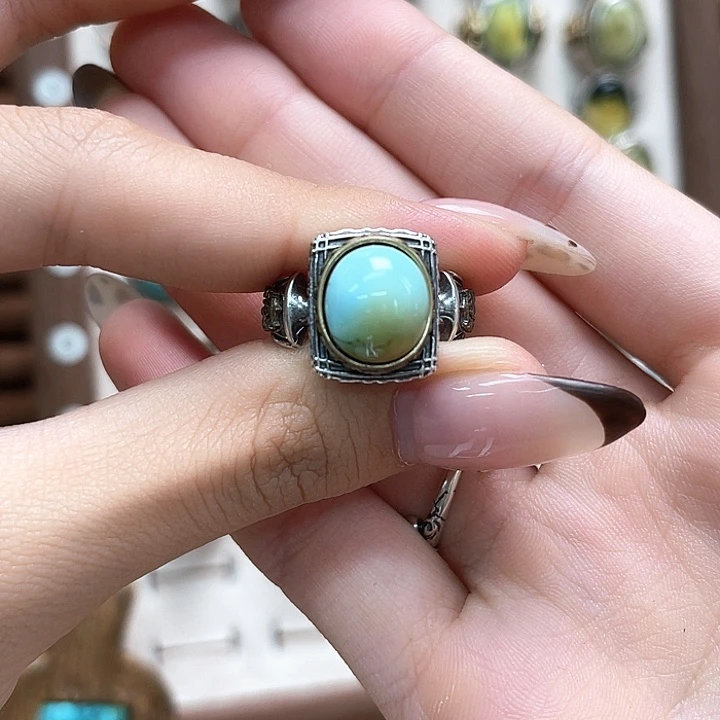 绿松石银S925镶嵌戒指