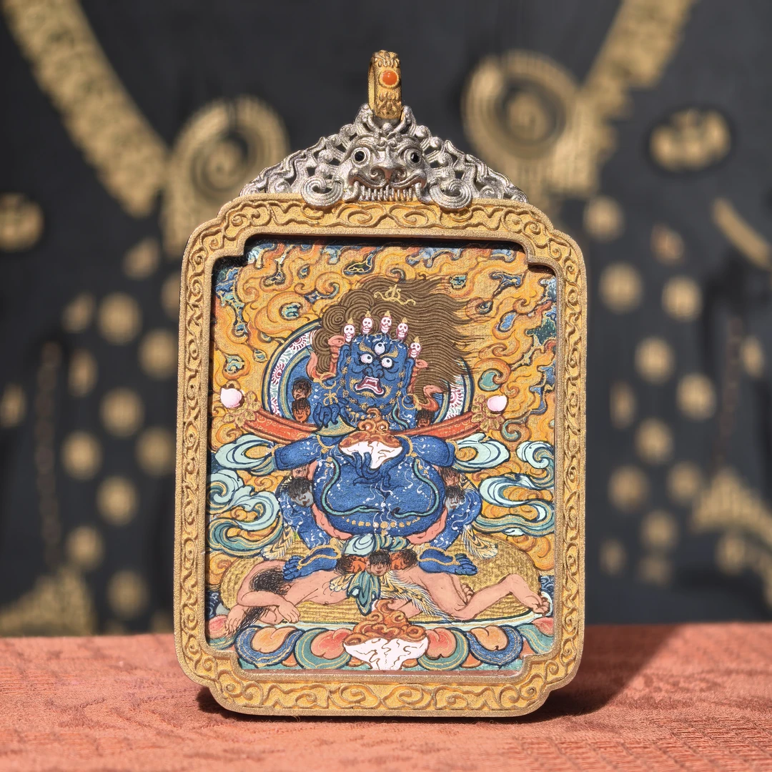 【玄子唐卡】宝账怙主 藏卡纯手绘4×5cm