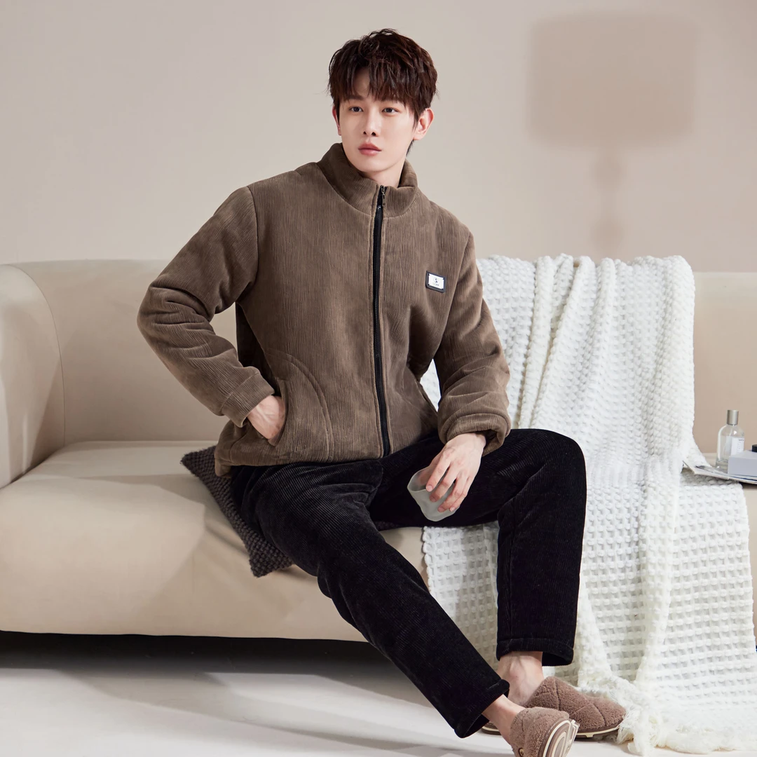 冬季新款睡衣树皮绒绒高档男士G-5161三层夹棉加厚可外穿家居服