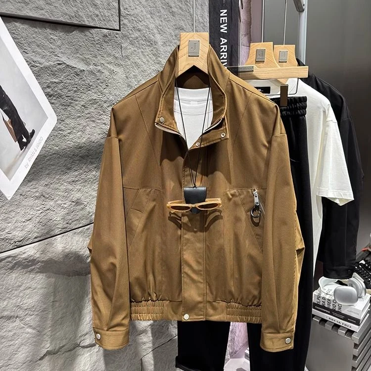 厂家福利!先到先得杭州货腔调立裁弯刀袖男士立领夹克外套34112