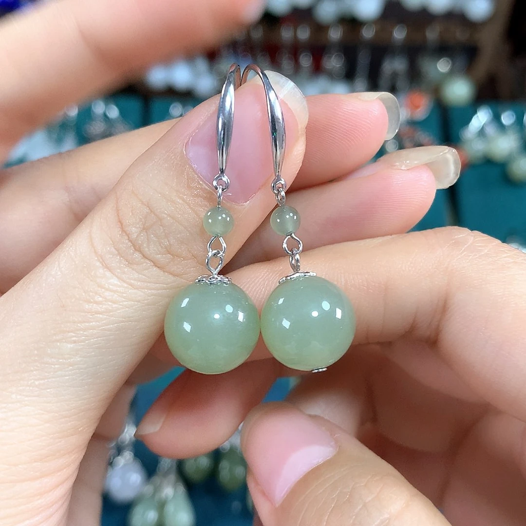 和田玉银S925镶嵌耳饰卡12左右