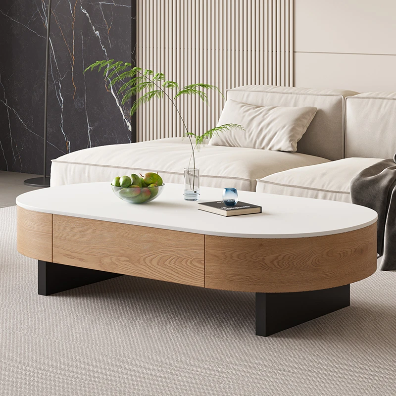 摩登枫情意式岩板茶几实木2025新款简约客厅家用小户型高级感茶桌