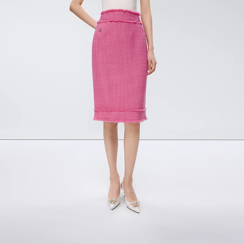 【商场同款】Y 2025春新款精致小香风粗花呢高腰直筒包臀显瘦半身裙