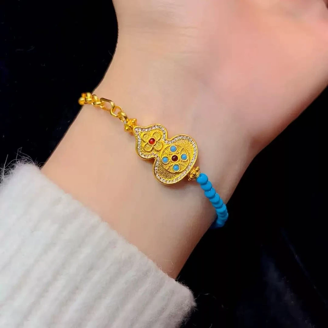 铜合金合成锆石手链 SQ思岐新中式-点锆福禄葫芦手链5855