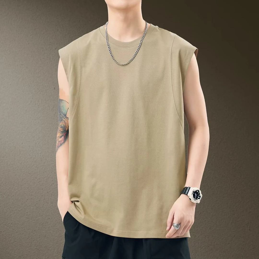 220克男士背心2025夏季大码坎肩宽松纯色无袖衣潮流简约冰丝手感