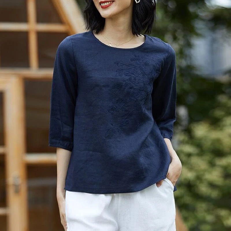 女士夏装高端亚麻单设短袖t恤2025新款棉麻半袖DS洋气棉绸上衣