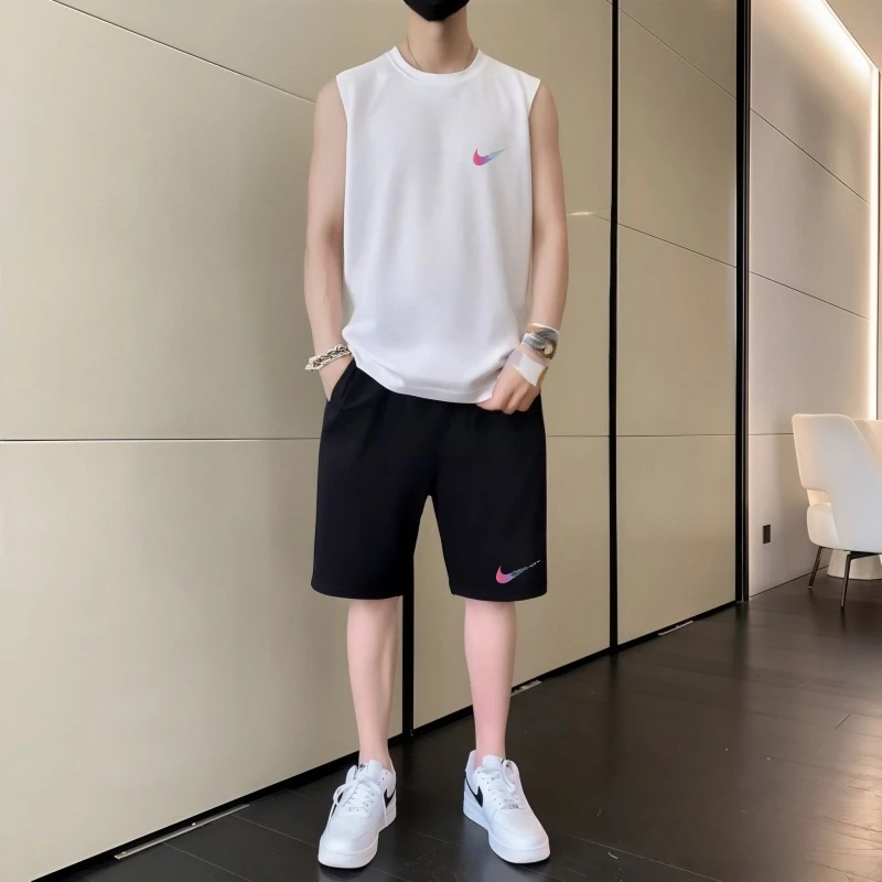 【套装】纯棉短袖套装男士夏季大码休闲运动短裤胖男生高级感一套