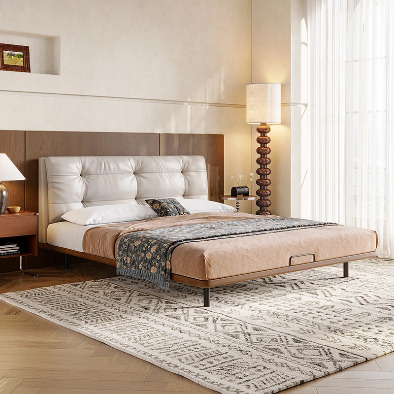 【云朵床】中古风真皮床极简软包主卧奶油风双人床【达人】