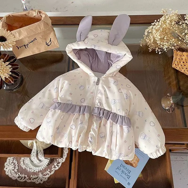 女童加绒外套2025新款儿童夹棉秋冬保暖宝宝加厚棉服小童连帽上衣