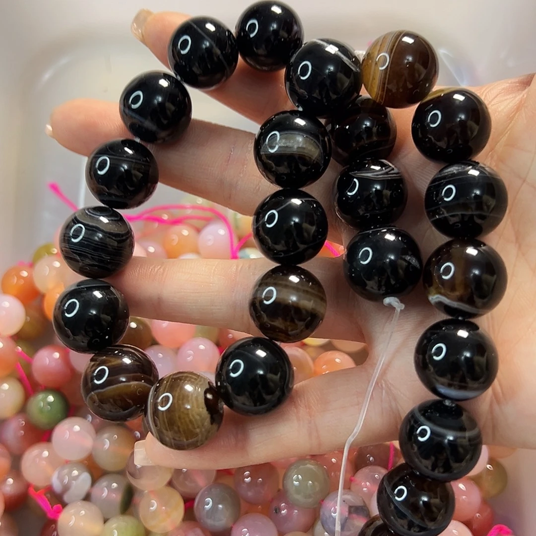 玛瑙/玉髓未镶嵌珠宝半成品卡16缠丝黑玛瑙一条