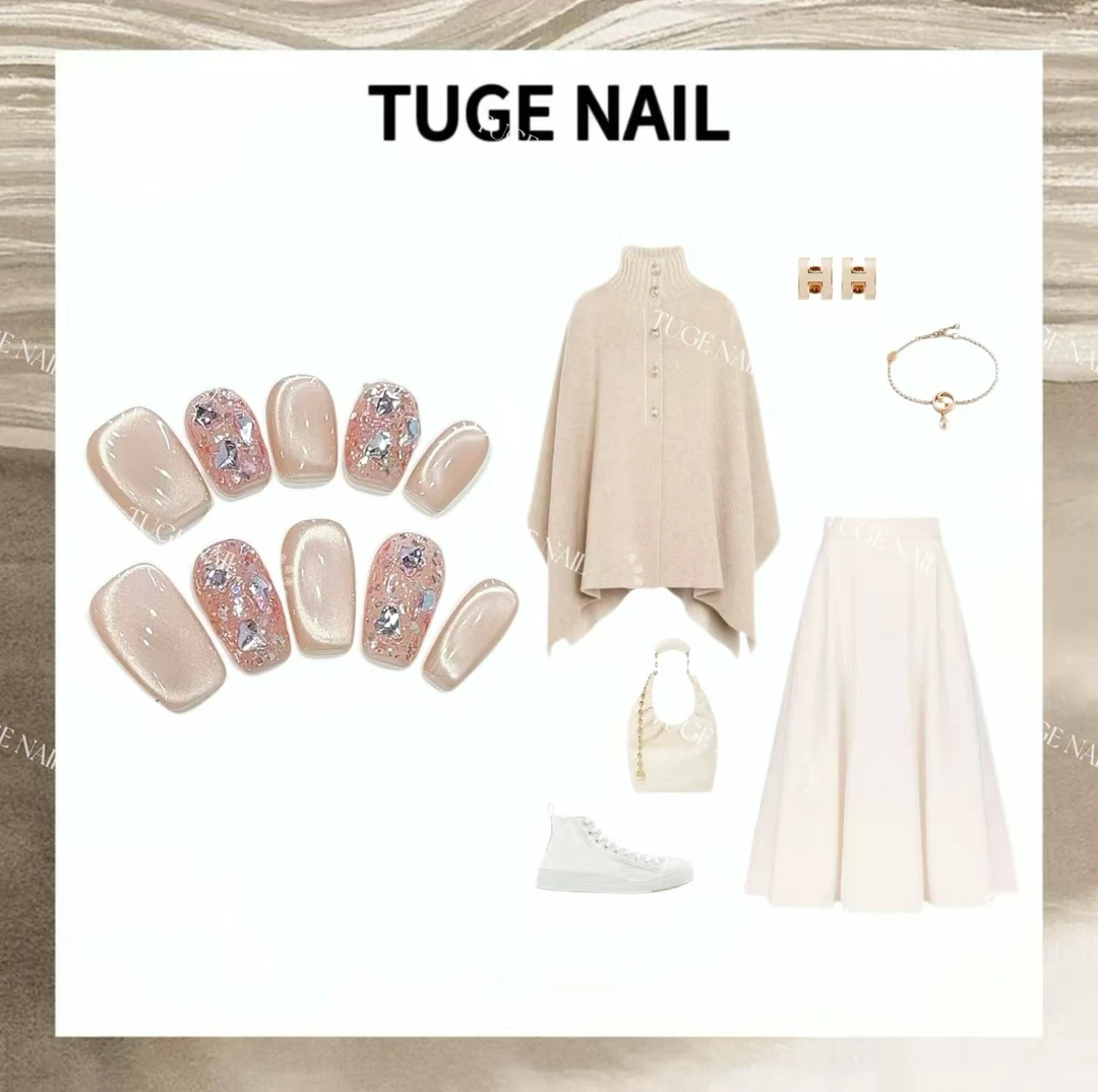 TugeNail “春桃”春夏原创猫眼美甲气质简约猫眼穿戴甲TGT206