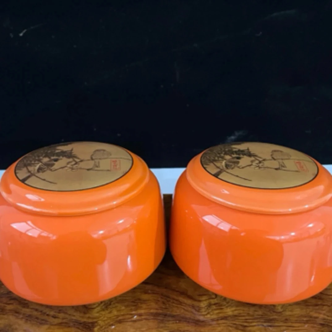 陶瓷茶叶罐爱马仕橙喜鹊上枝头扁罐储蓄罐密封罐（微瑕介意勿拍）