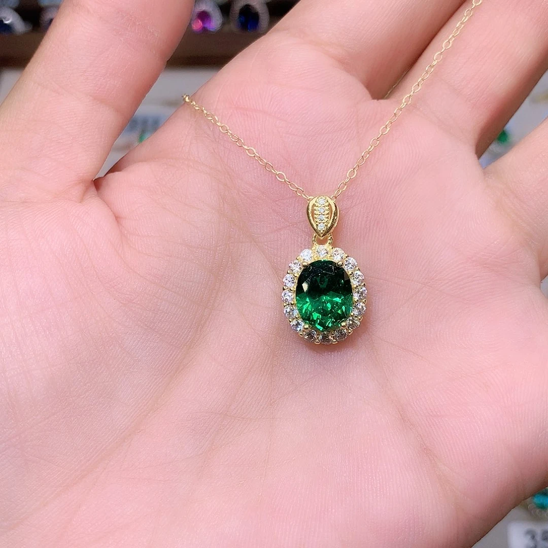 项链透辉石银S925镶嵌8.10黄金