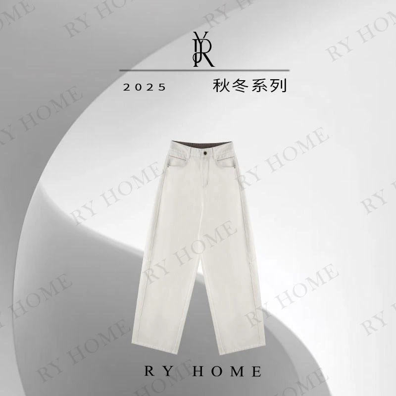 【容雨RYHOME】植鞣人字纹弯刀拖地廓形牛仔裤253K2881