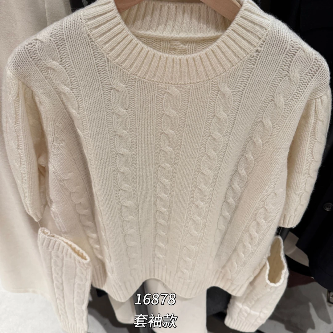 16878（部分无水洗唛，介意慎拍）WANGDAN新款圆领泡泡袖套袖针织衫