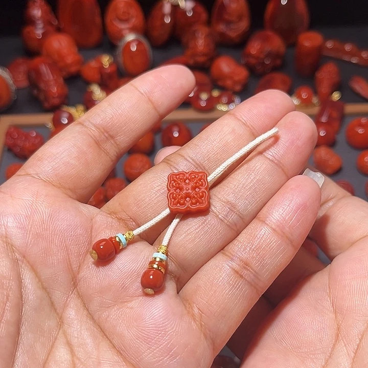 南红玛瑙未镶嵌配饰弟子珠6+金杆杵背云