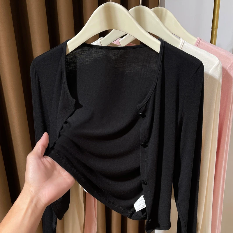 黑色薄款防晒开衫夏季外搭吊带连衣裙披肩冰丝开衫薄款小外搭