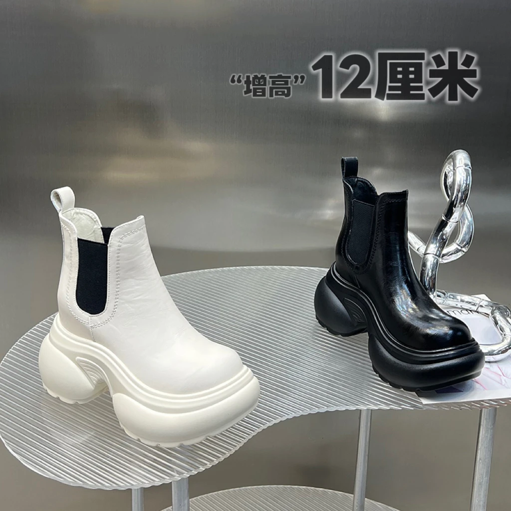 小个子内增高切尔西短靴女2025秋冬新款松糕厚底烟筒靴DG2688-11