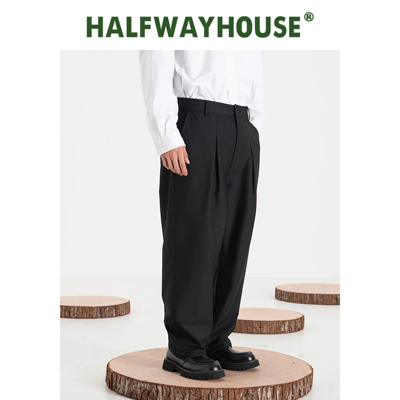 HalfwayHouse原创设计日系秋冬新款宽松休闲百搭直筒长裤男
