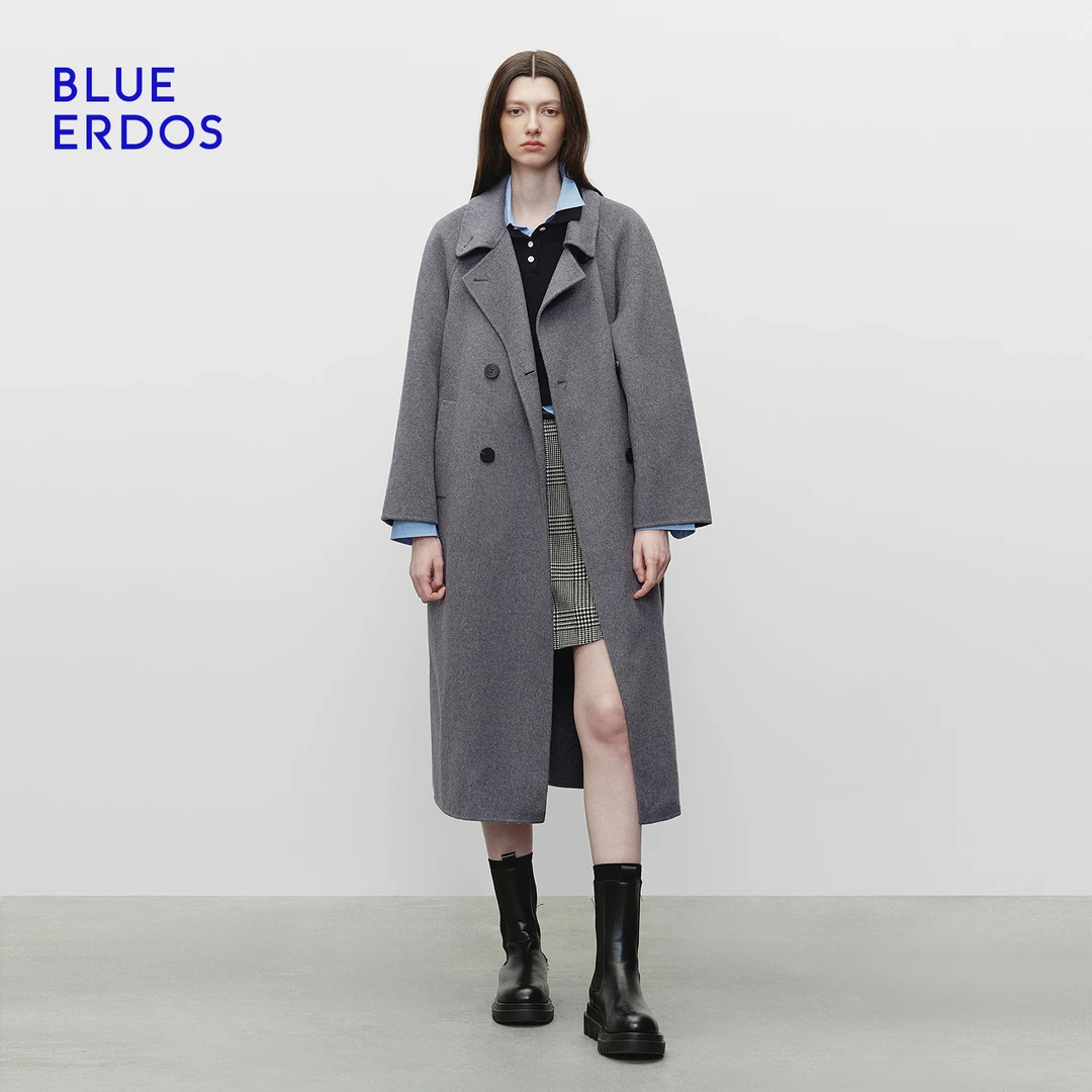 BLUE ERDOS25秋冬新复古通勤灰色中长款羊毛大衣女大衣B256K2701