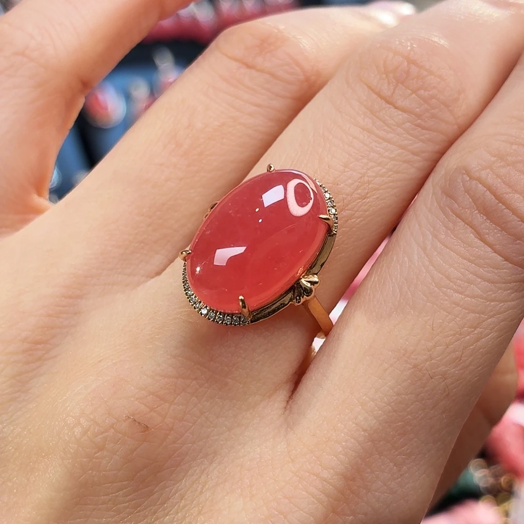 菱锰矿（红纹石）18K金镶嵌戒指