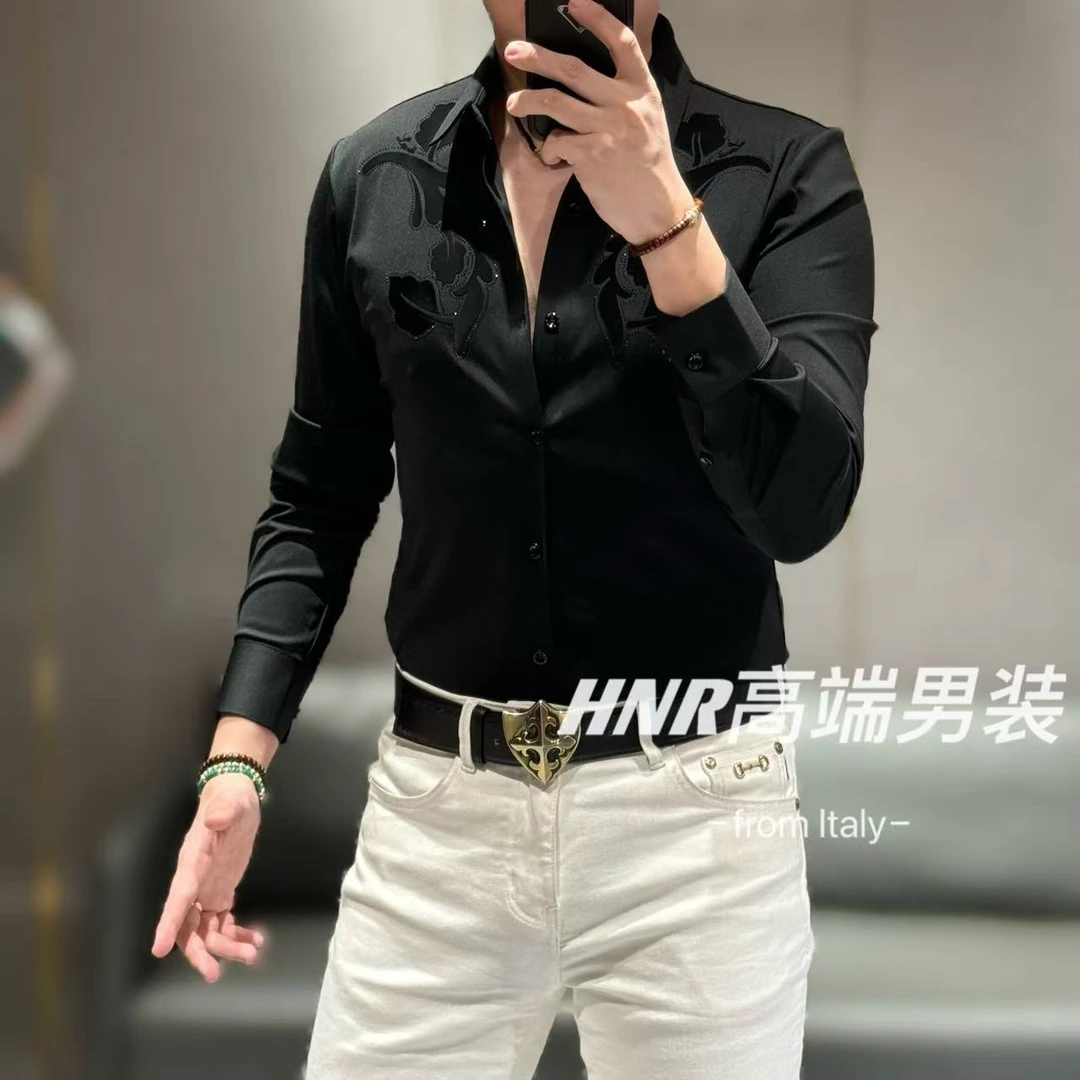 花瓣立体硅胶奥钻点缀工艺弹力莱卡面料新款衬衫82520