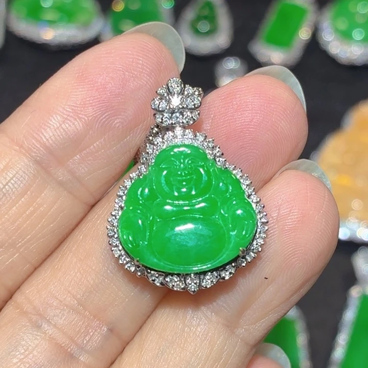 翡翠18K金镶嵌吊坠(不含链)翡翠