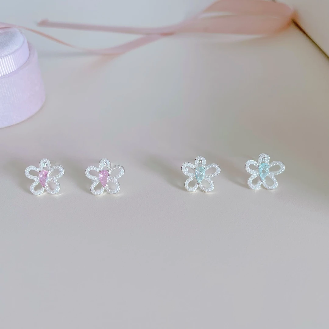 铜合金耳饰 D2197 S925银针原创设计镂空花朵珍珠水滴清新甜美款