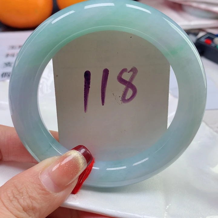 翡翠手镯未镶嵌仁*天然翡翠圆条58圈口