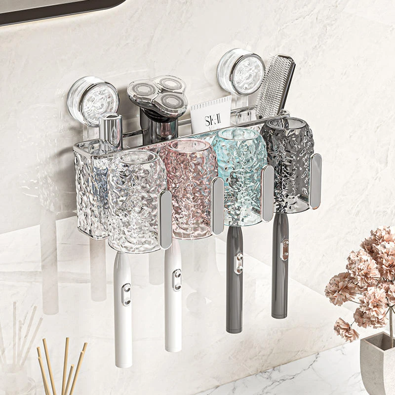 吸盘牙刷置物架免打孔浴室卫生间牙刷架壁挂式牙杯架牙刷杯收纳架