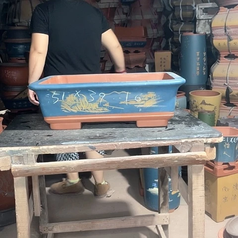 紫砂花盆长方盆一个蓝色