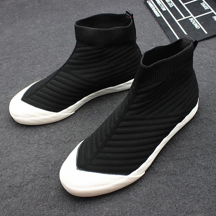 潮流高帮鞋男士百搭袜子鞋男潮流网红懒人2019新款鞋子一脚蹬板鞋
