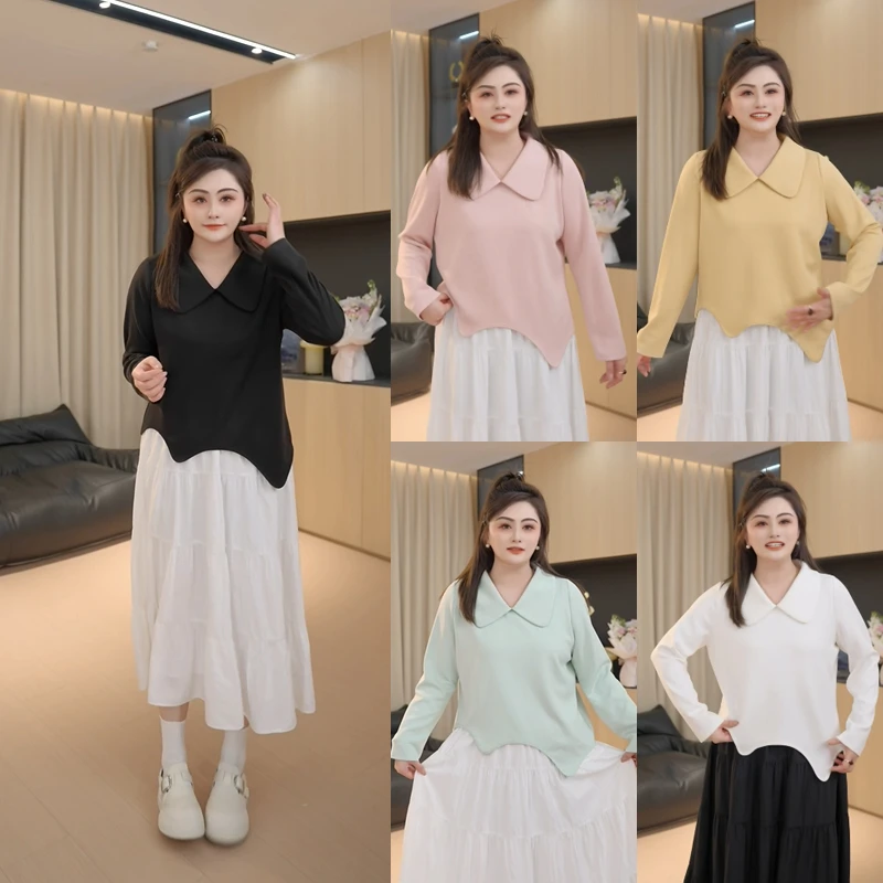 【胖佳佳】翻越浪浪山 不规则长袖T恤春季时尚百搭H625Y00355