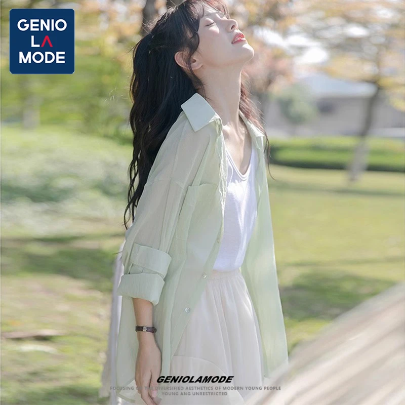 GENIOLAMODE天丝防晒衬衫女夏薄款2025新款柠檬海盐衬衣外搭开衫